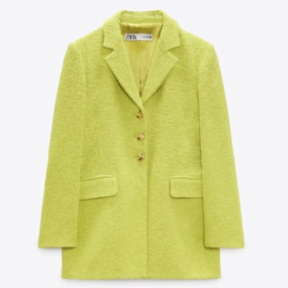 Zara - Lime Green Textured Weave Oversized Long Blazer - Picture 1 of 7